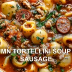 AUTUMN TORTELLINI SOUP WITH SAUSAGE centered hero view, clean and uncluttered