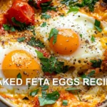 BAKED FETA EGGS RECIPE centered hero view, clean and uncluttered