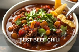 BEST BEEF CHILI centered hero view, clean and uncluttered