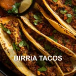BIRRIA TACOS centered hero view, clean and uncluttered