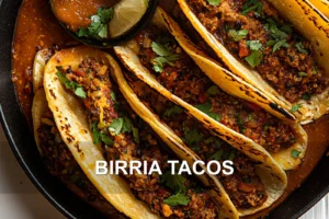 How to Make Birria Tacos with Delicious Flavors BIRRIA TACOS centered hero view, clean and uncluttered