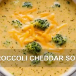 BROCCOLI CHEDDAR SOUP centered hero view, clean and uncluttered