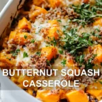 BUTTERNUT SQUASH CASSEROLE centered hero view, clean and uncluttered