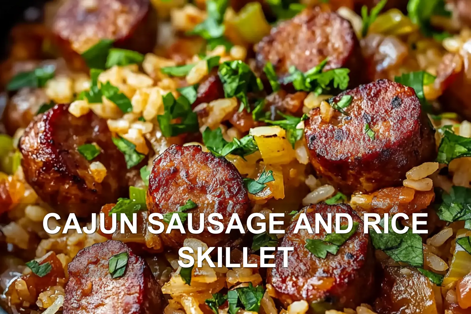 CAJUN SAUSAGE AND RICE SKILLET centered hero view, clean and uncluttered