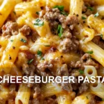 CHEESEBURGER PASTA centered hero view, clean and uncluttered