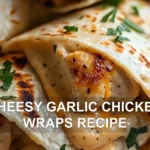 CHEESY GARLIC CHICKEN WRAPS RECIPE centered hero view, clean and uncluttered