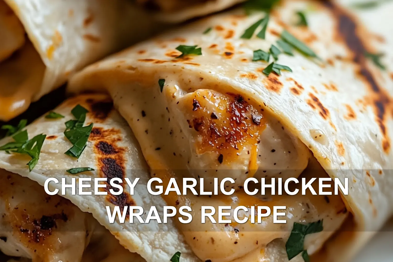 CHEESY GARLIC CHICKEN WRAPS RECIPE centered hero view, clean and uncluttered