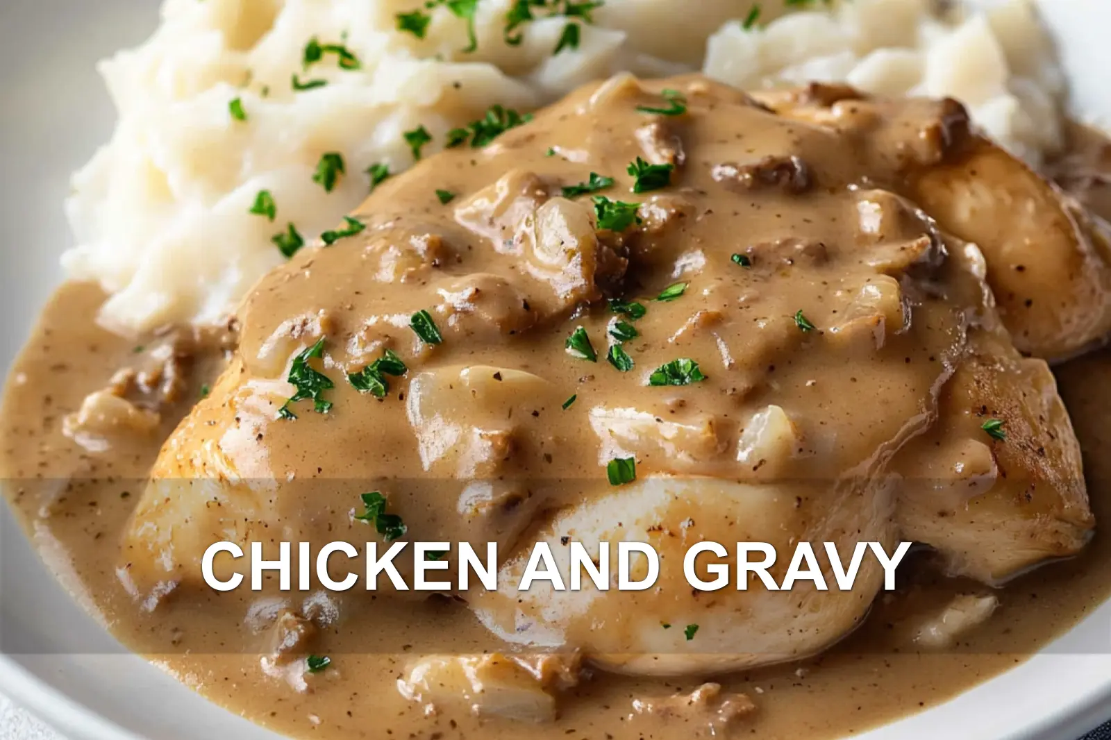 CHICKEN AND GRAVY centered hero view, clean and uncluttered