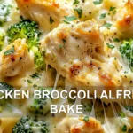 CHICKEN BROCCOLI ALFREDO BAKE centered hero view, clean and uncluttered