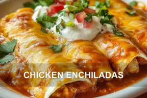 CHICKEN ENCHILADAS centered hero view, clean and uncluttered