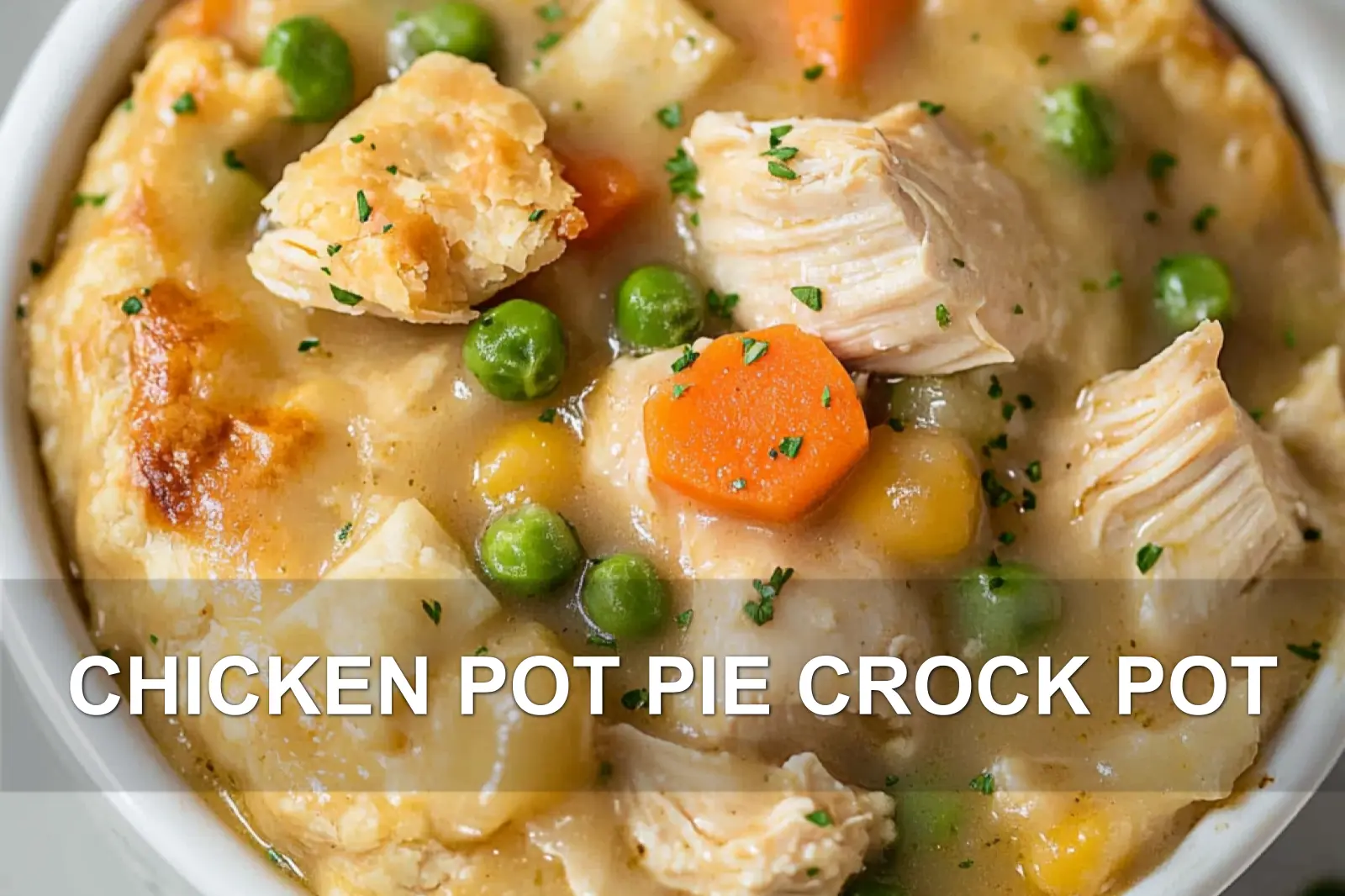 CHICKEN POT PIE CROCK POT centered hero view, clean and uncluttered