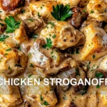 CHICKEN STROGANOFF centered hero view, clean and uncluttered