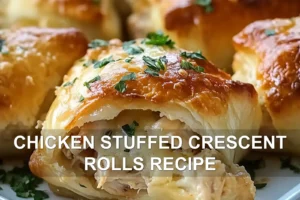 CHICKEN STUFFED CRESCENT ROLLS RECIPE centered hero view, clean and uncluttered