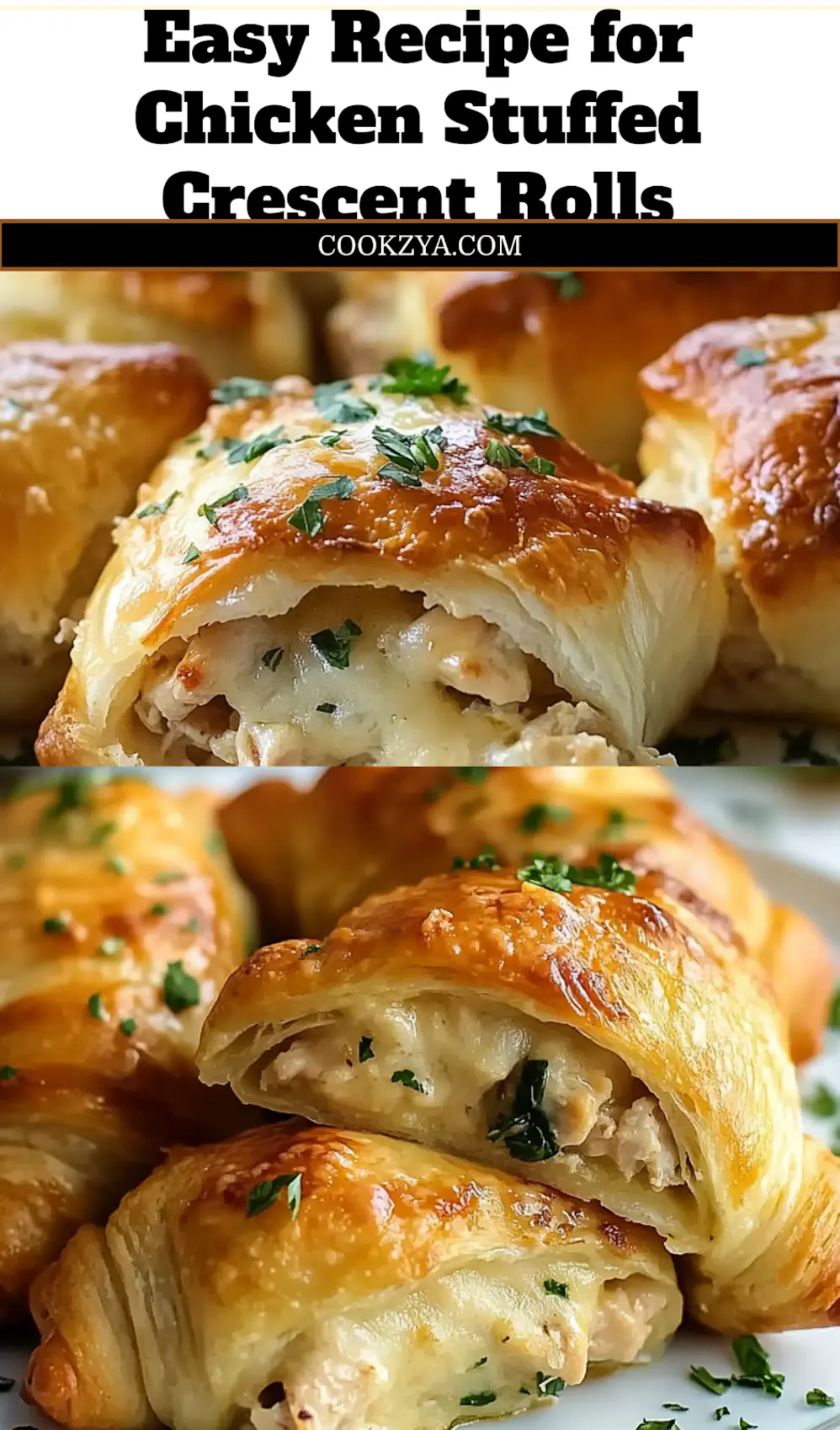 CHICKEN STUFFED CRESCENT ROLLS RECIPE centered hero view, clean and uncluttered_pin