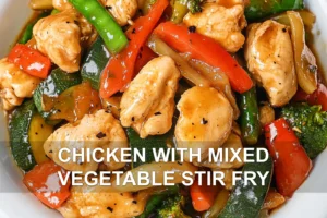 Chicken with Mixed Vegetable Stir Fry Recipe: Irresistibly Easy Meal CHICKEN WITH MIXED VEGETABLE STIR FRY centered hero view, clean and uncluttered