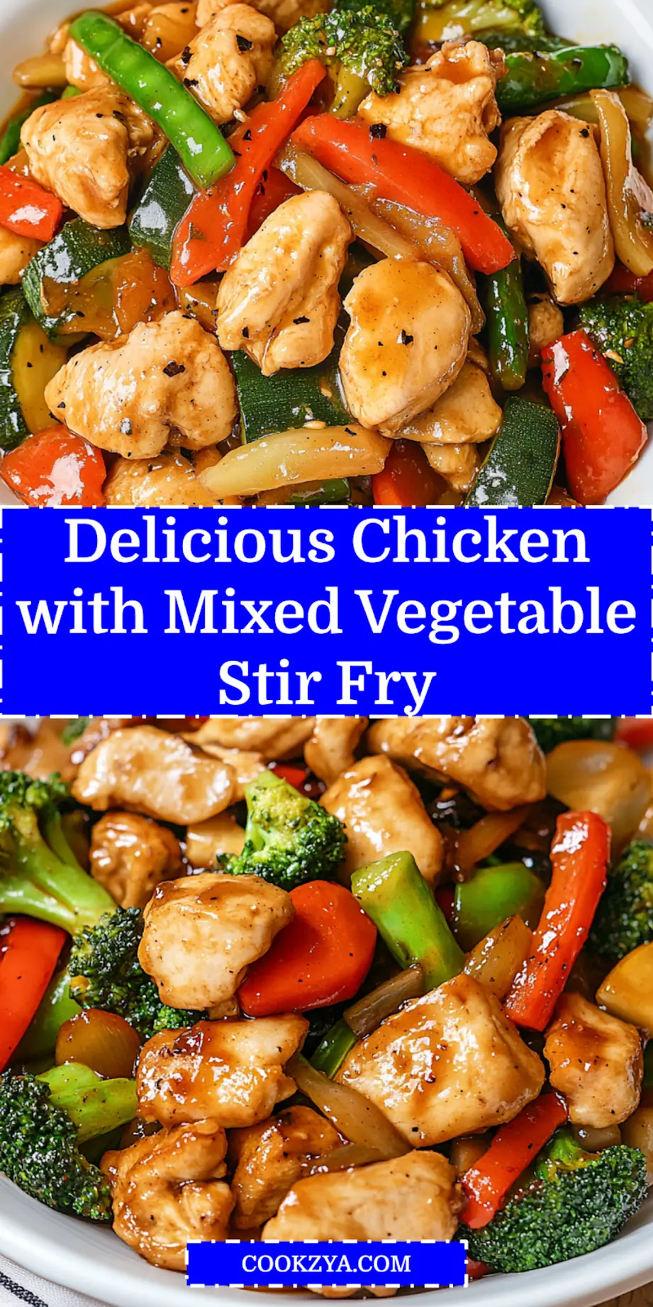 Overhead view of a delicious Chicken with Mixed Vegetable Stir Fry, ready to be served