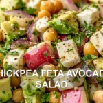CHICKPEA FETA AVOCADO SALAD centered hero view, clean and uncluttered