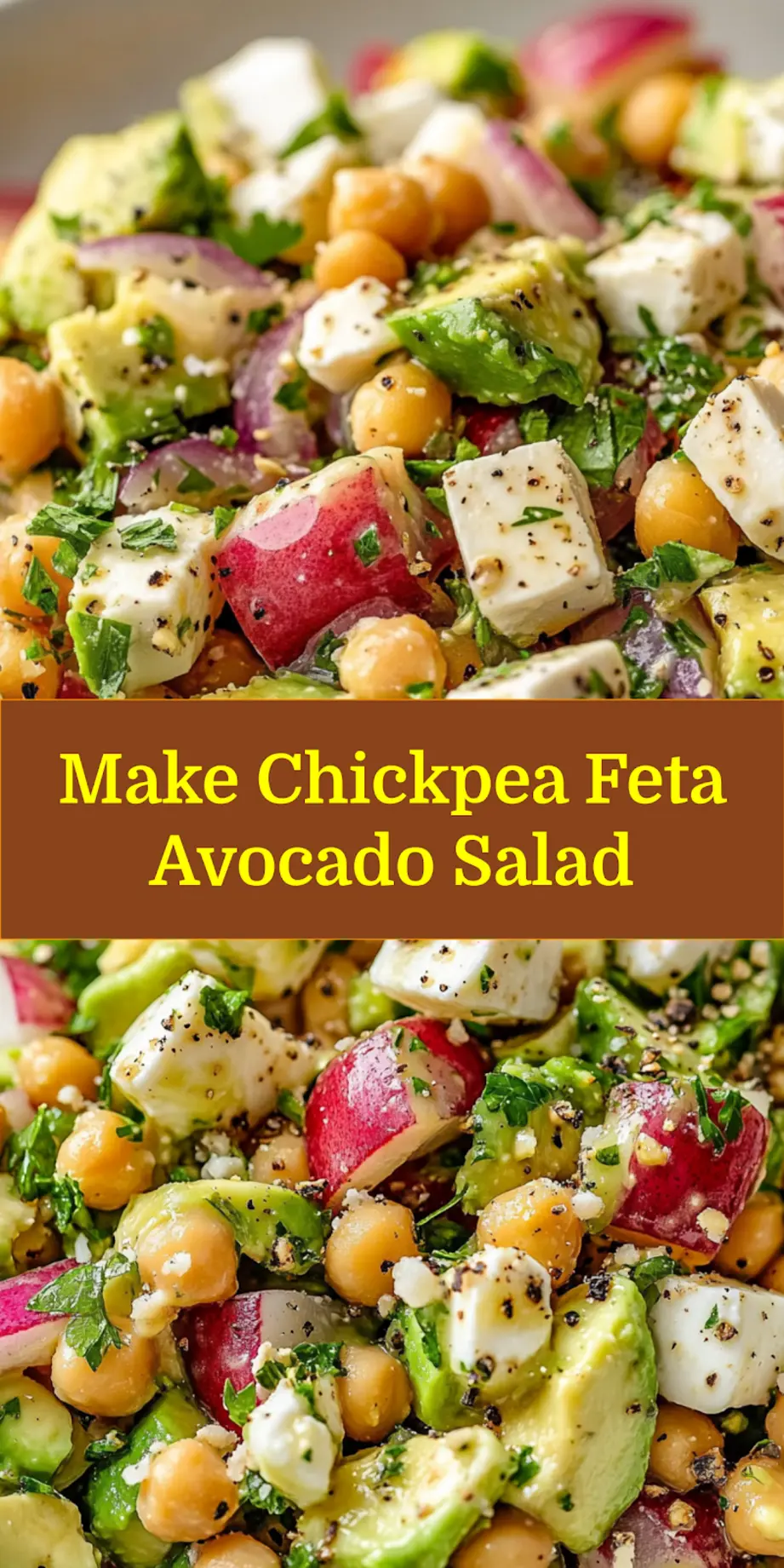CHICKPEA FETA AVOCADO SALAD centered hero view, clean and uncluttered_pin