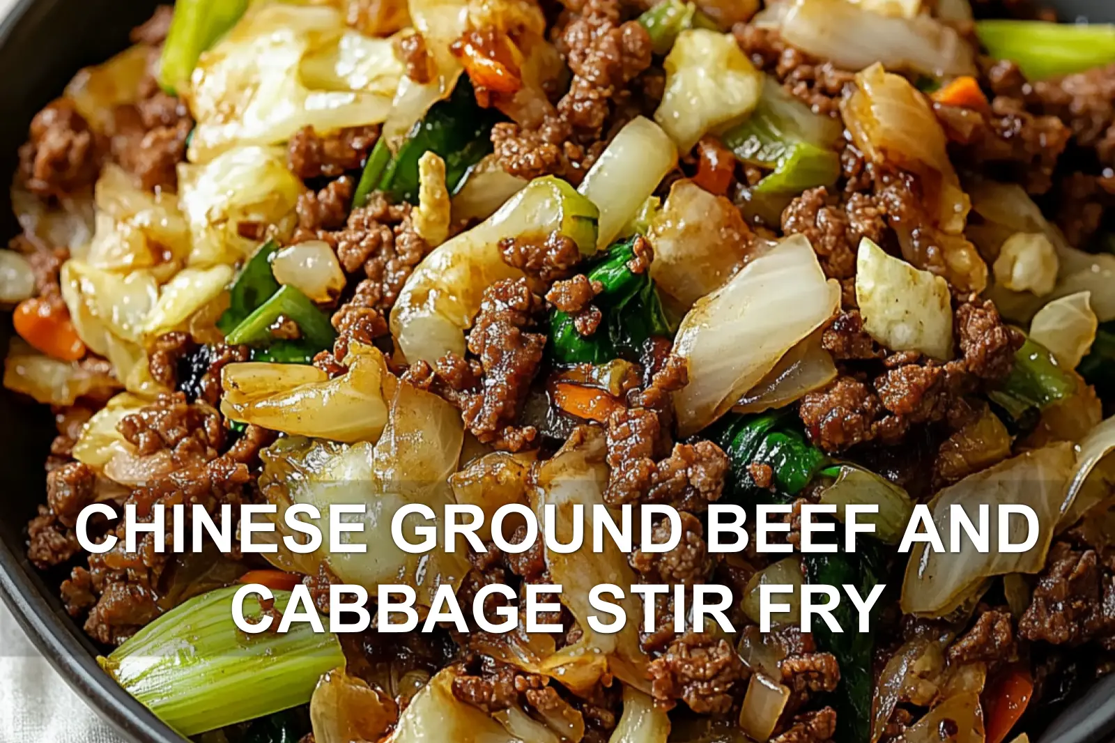 CHINESE GROUND BEEF AND CABBAGE STIR FRY centered hero view, clean and uncluttered