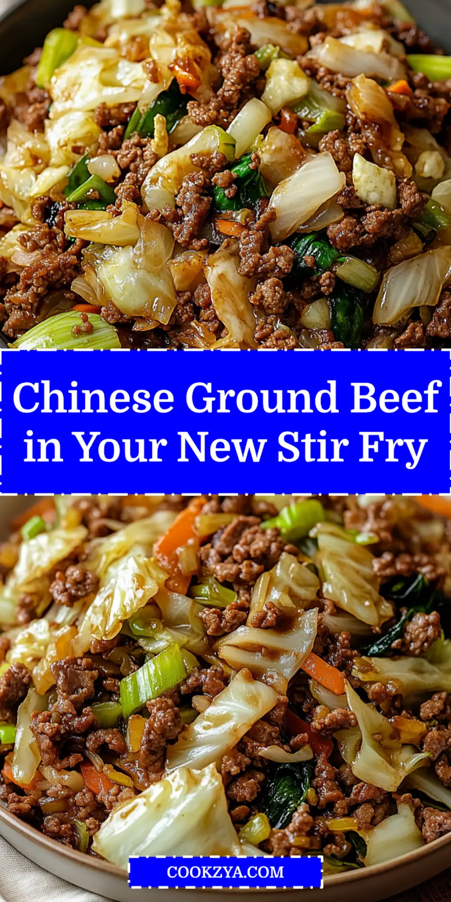 Chinese Ground Beef and Cabbage Stir-Fry: Try This Delicious Easy Recipe 6 A close-up of a steaming hot Chinese Ground Beef and Cabbage Stir Fry in a wok, garnished with green onions and sesame seeds, ideal for sharing on Pinterest.