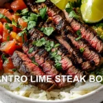 CILANTRO LIME STEAK BOWLS centered hero view, clean and uncluttered
