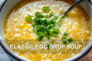 Classic Egg Drop Soup Recipe Quick and Delicious CLASSIC EGG DROP SOUP centered hero view, clean and uncluttered