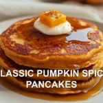 CLASSIC PUMPKIN SPICE PANCAKES centered hero view, clean and uncluttered