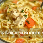 CRACK CHICKEN NOODLE SOUP centered hero view, clean and uncluttered