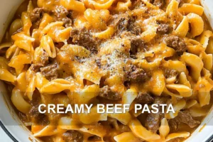 Creamy Beef Pasta Delight Quick and Comforting Recipe CREAMY BEEF PASTA centered hero view, clean and uncluttered