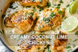 CREAMY COCONUT LIME CHICKEN centered hero view, clean and uncluttered