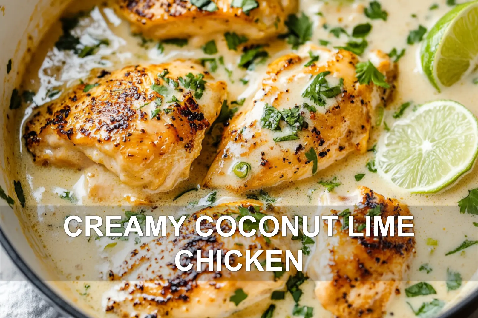 CREAMY COCONUT LIME CHICKEN centered hero view, clean and uncluttered