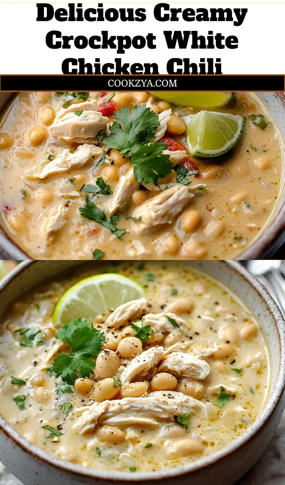 CREAMY CROCKPOT WHITE CHICKEN CHILI centered hero view, clean and uncluttered_pin