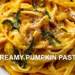 CREAMY PUMPKIN PASTA centered hero view, clean and uncluttered