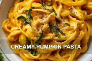 CREAMY PUMPKIN PASTA centered hero view, clean and uncluttered