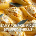 CREAMY PUMPKIN RICOTTA STUFFED SHELLS centered hero view, clean and uncluttered