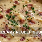 CREAMY REUBEN SOUP centered hero view, clean and uncluttered