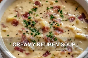 Creamy Reuben Soup Recipe: Delicious and Easy to Make CREAMY REUBEN SOUP centered hero view, clean and uncluttered
