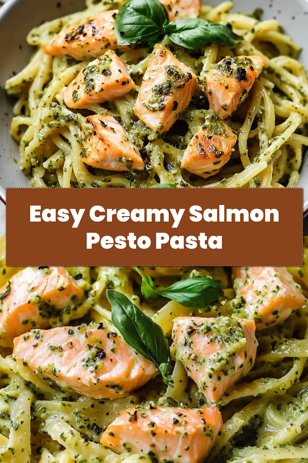Creamy Salmon Pesto Pasta Recipe: Irresistibly Quick Dinner 6 A stunning Pinterest-optimized image featuring a bowl of creamy salmon pesto pasta, garnished with fresh basil, ready to be shared and pinned.