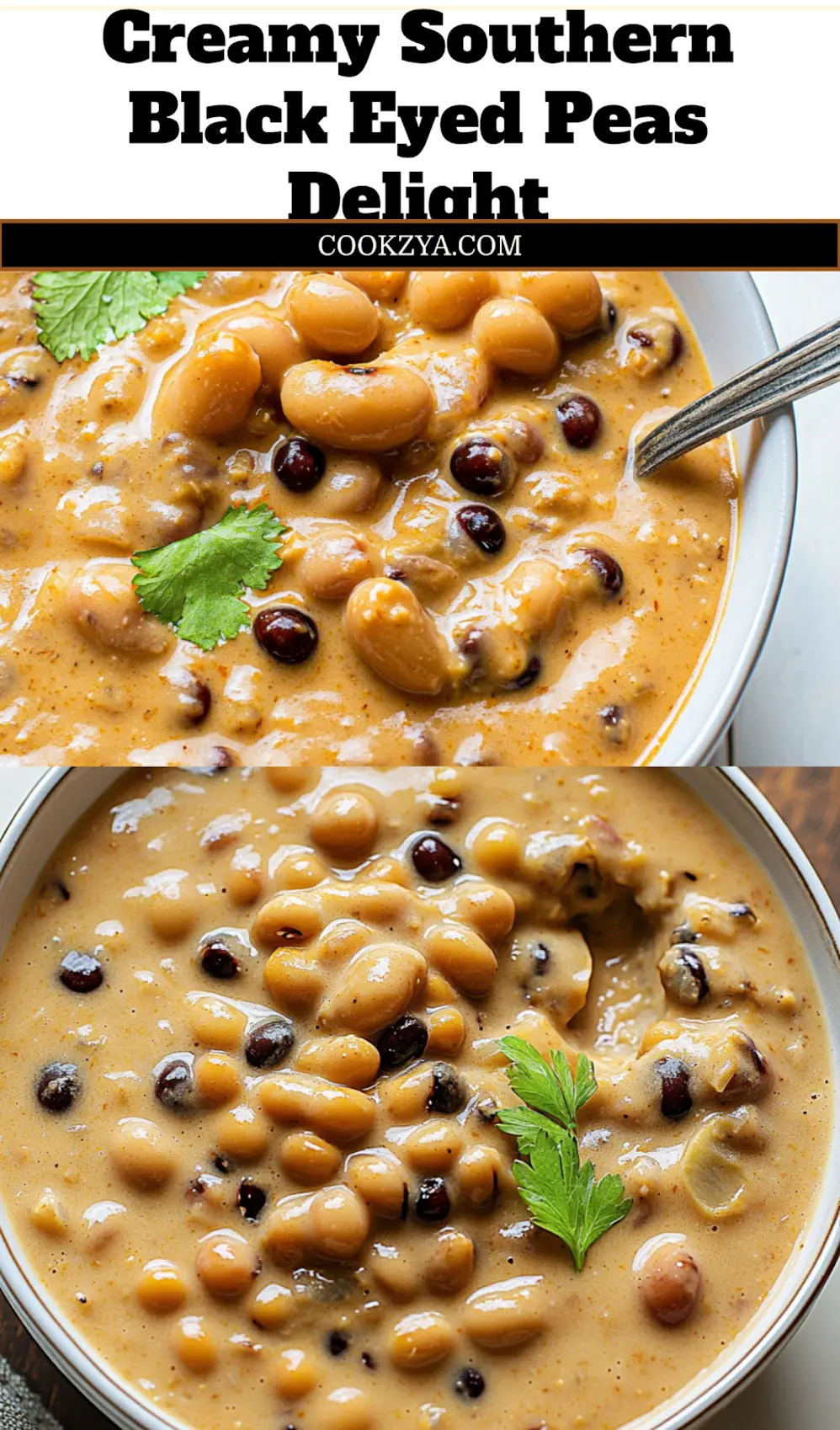 CREAMY SOUTHERN BLACK EYED PEAS centered hero view, clean and uncluttered