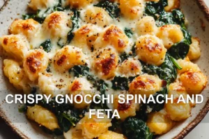 CRISPY GNOCCHI SPINACH AND FETA centered hero view, clean and uncluttered