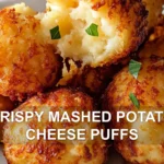 CRISPY MASHED POTATO CHEESE PUFFS centered hero view, clean and uncluttered