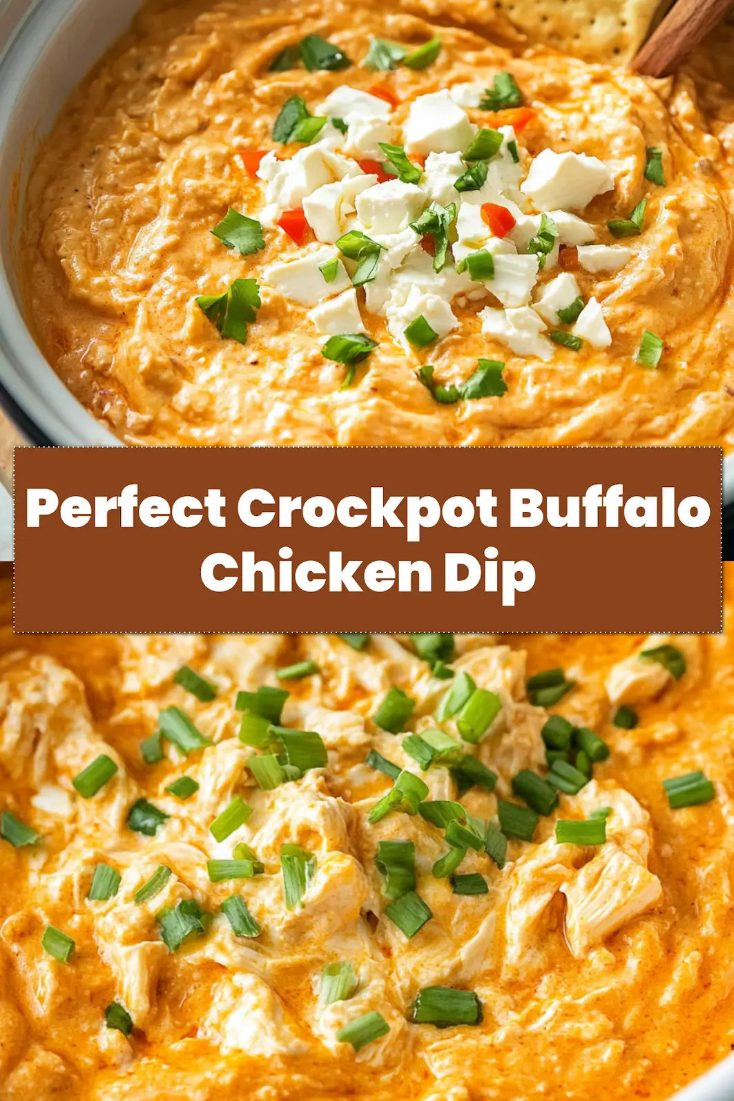 Crockpot Buffalo Chicken Dip Easy and Irresistible 6 CROCKPOT BUFFALO CHICKEN DIP centered hero view, clean and uncluttered_pin