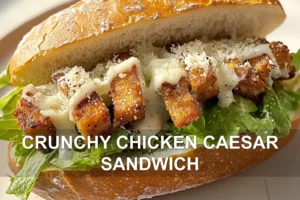 CRUNCHY CHICKEN CAESAR SANDWICH centered hero view, clean and uncluttered