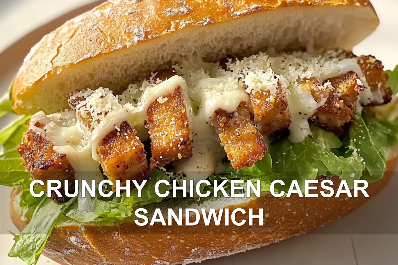 CRUNCHY CHICKEN CAESAR SANDWICH centered hero view, clean and uncluttered