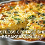 CRUSTLESS COTTAGE CHEESE BREAKFAST QUICHE centered hero view, clean and uncluttered