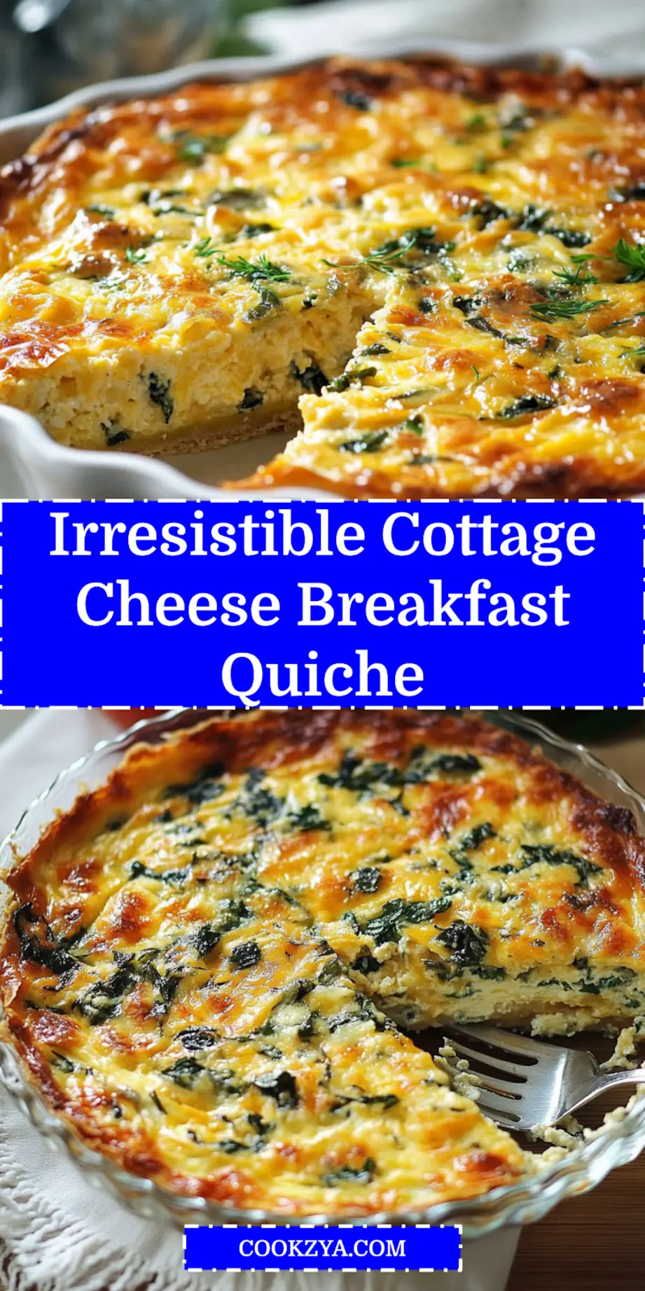 Crustless Cottage Cheese Breakfast Quiche: Delicious Start 6 CRUSTLESS COTTAGE CHEESE BREAKFAST QUICHE centered hero view, clean and uncluttered_pin