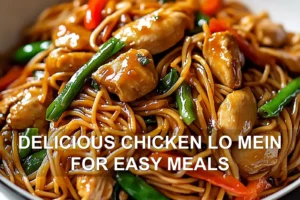 DELICIOUS CHICKEN LO MEIN FOR EASY MEALS centered hero view, clean and uncluttered