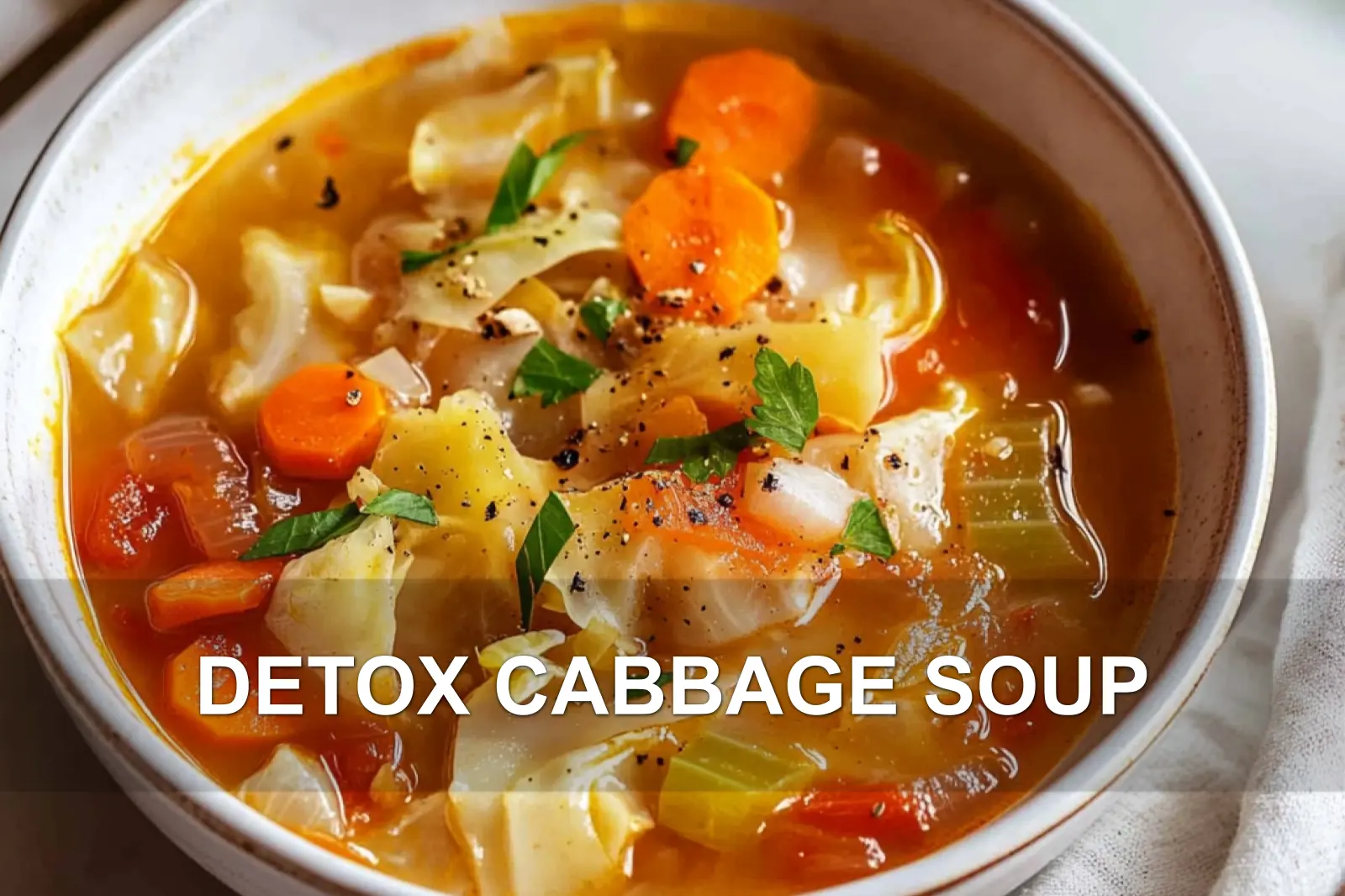 DETOX CABBAGE SOUP centered hero view, clean and uncluttered