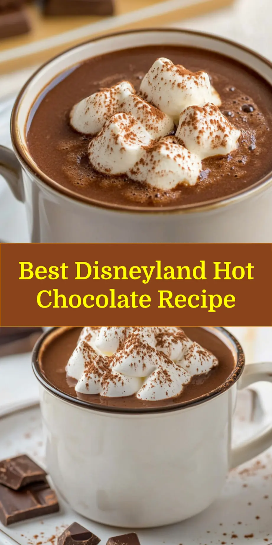Disneyland Hot Chocolate Recipe: Easy Best Cozy Treat 6 A beautifully styled mug of Disneyland's Hot Chocolate Recipe with whipped cream and chocolate shavings, perfect for a Pinterest share.