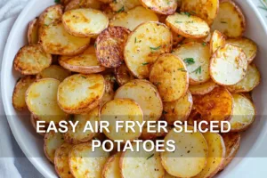 Easy Air Fryer Sliced Potatoes Crispy Delight Recipe EASY AIR FRYER SLICED POTATOES centered hero view, clean and uncluttered
